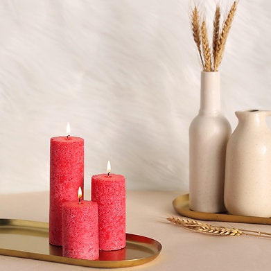 Set of 3 Fragrance Pillar Candles Marble Finish (Rose Fragrance)