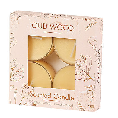 Scented Premium Soy Wax Jumbo Tealights Pack of 4 , (Oud Wood)