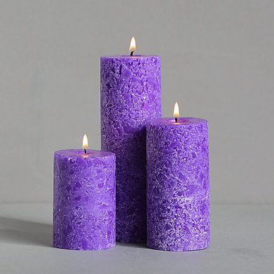 Set of 3 Fragrance Pillar Candles Marble Finish (Lavender Fragrance)
