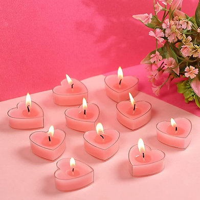 Scented Heart Shaped Tea Lights for Home Decor | Set of 10 (Pink - Rose)
