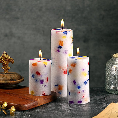 Set of 3 Fragrance Pillar Candles Marble Finish (Christmas Snow - Mahag)
