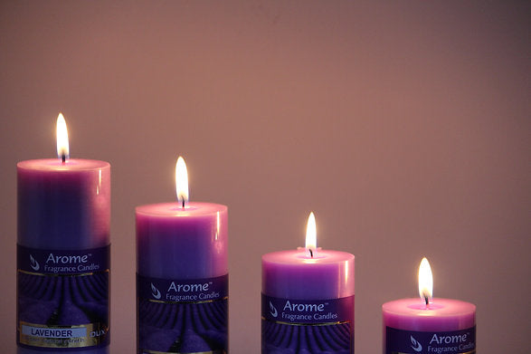 Set of 4 Fragrance Pillar Candles (Lavender - Purple)