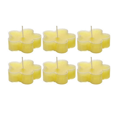 Scented Flowered Shaped Tealights for Home Decor | Set of 6 ((YELLOW - Lemon)