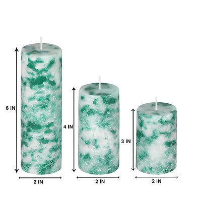 Set of 3 Fragrance Pillar Candles Marble Finish (Green Apple)