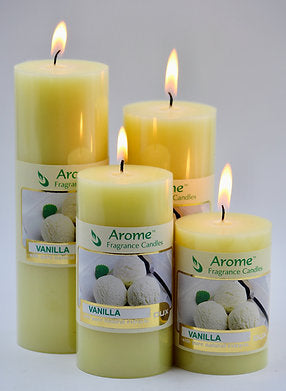 Set of 4 Fragrance Pillar Candles (Vanilla - Yellow)