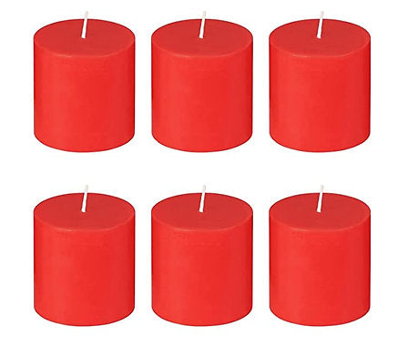 Unscented Pillar Candles - 2 X 2 Inch, Red (Burning Time 30 Hours) - Set of 6