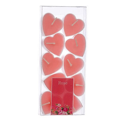 Scented Heart Shaped Tea Lights for Home Decor | Set of 10 (Pink - Rose)