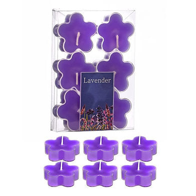 Scented Flowered Shaped Tealights for Home Decor | Set of 6 ((PURPLE - Lavender)