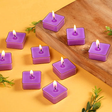 Scented Square Shaped Tealights Pack of 9 (Lavender - Purple)