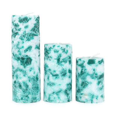 Set of 3 Fragrance Pillar Candles Marble Finish (Green Apple)
