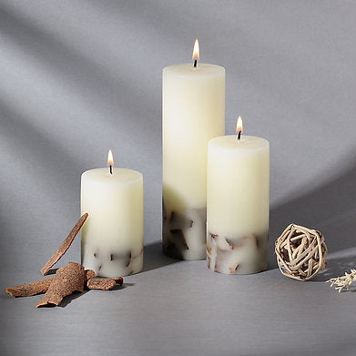 Set of 3 Fragrance Pillar Candles Marble Finish (White Cinnamon Sticks)