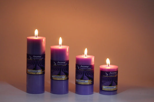 Set of 4 Fragrance Pillar Candles (Lavender - Purple)
