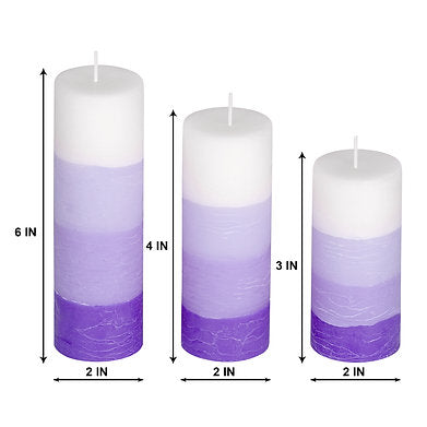 Set of 3 Fragrance Pillar Candles Shade Finish (Purple - Lavender)