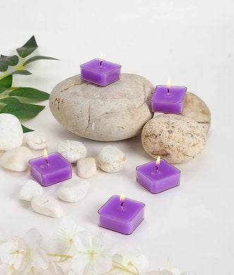 Scented Square Shaped Tealights Pack of 9 (Lavender - Purple)