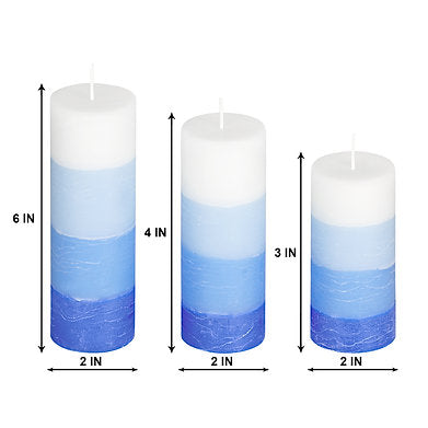 Set of 3 Fragrance Pillar Candles Shade Finish (Blue - Ocean Blue)