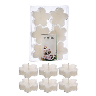 Scented Flowered Shaped Tealights for Home Decor | Set of 6 ((WHITE - Jasmine)