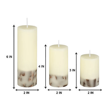 Set of 3 Fragrance Pillar Candles Marble Finish (White Cinnamon Sticks)