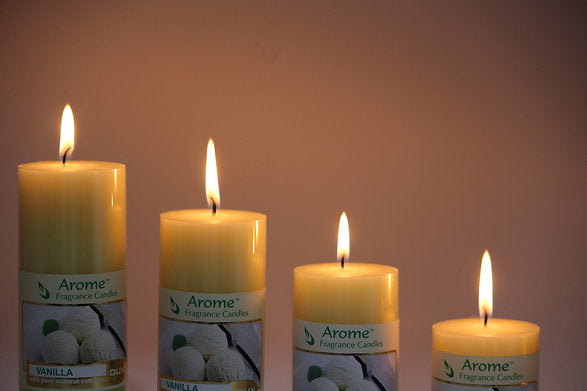 Set of 4 Fragrance Pillar Candles (Vanilla - Yellow)