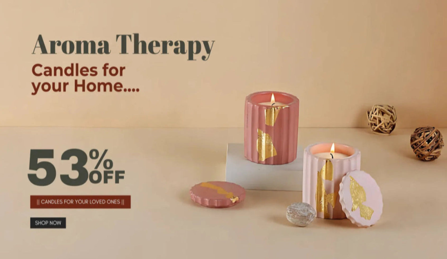 Aroma therapy candles with decorative packaging on a beige background