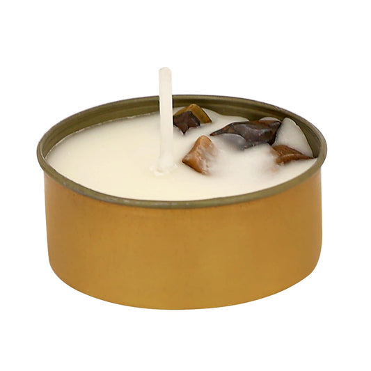 PROSPERRO LUMO by Parkash Candles Sacred Flames Scented Tealight Candles – 25 Healing Soy Wax Candles with Crystals – Aromatherapy & Manifestation (Tiger Eye)