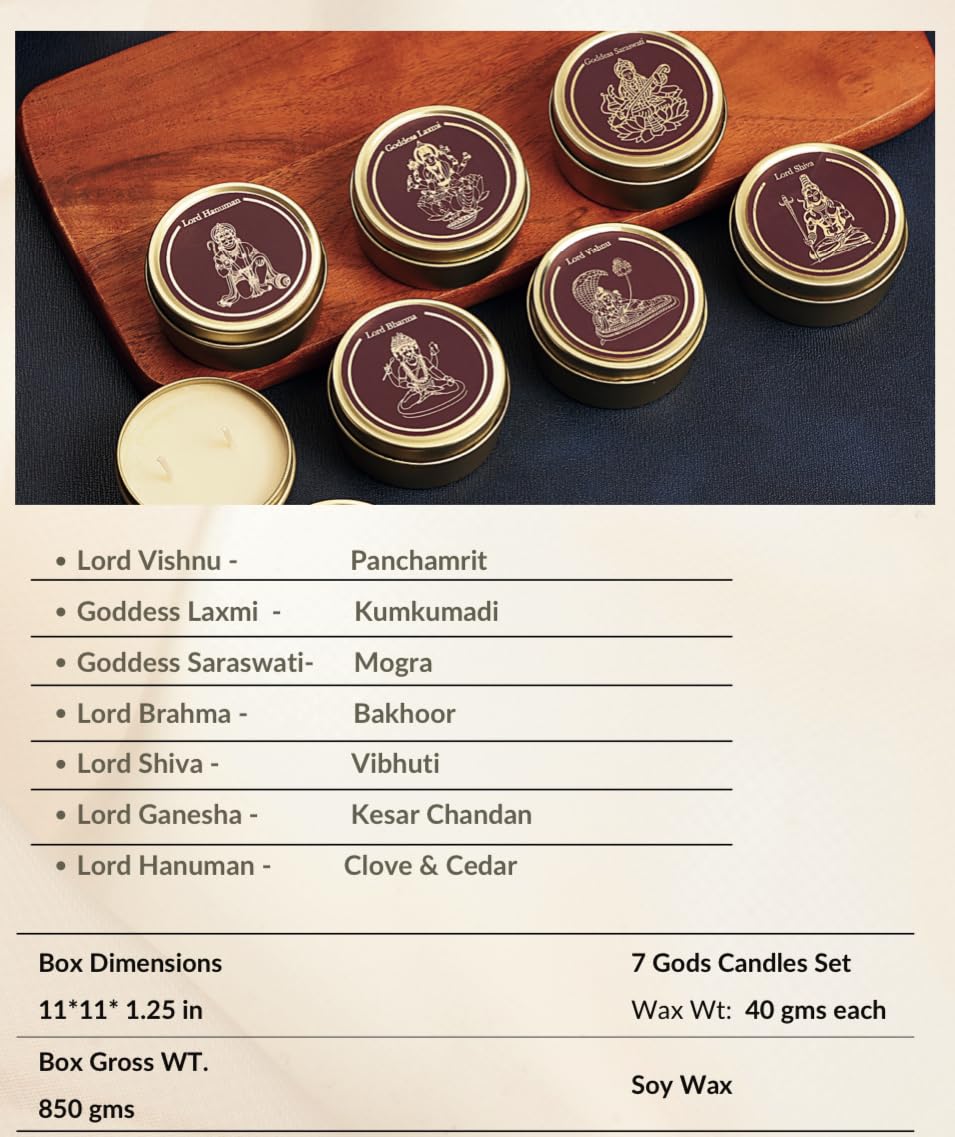 PROSPERRO LUMO by Parkash Candles Luxury 7 God Premium Fragrances Candle Set || Dual Wick || PANCHAMRIT || KUMKUMADI || MOGRA || BAKHOOR || VIBHUTI || Kesar Chandan || Clove & Cedar