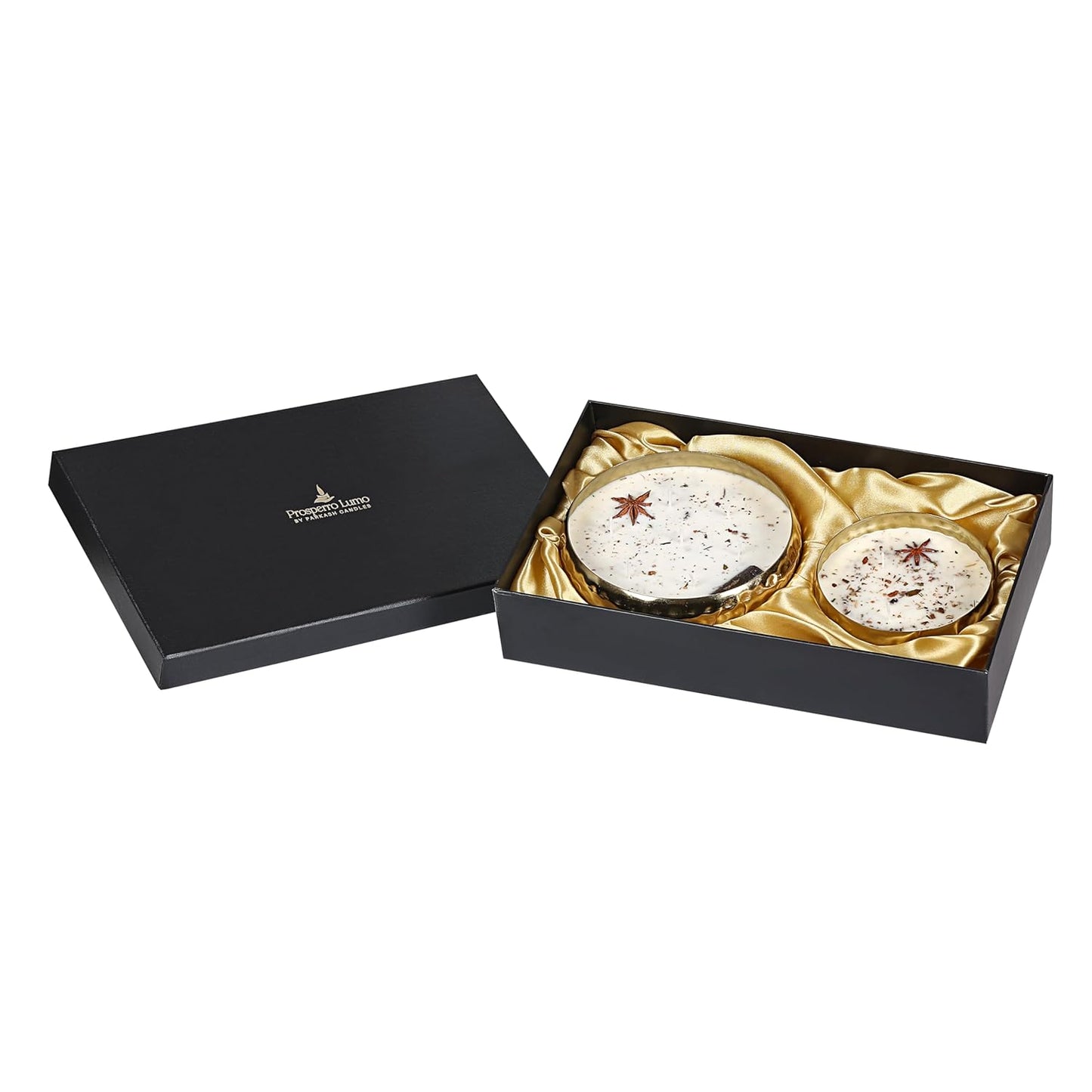 PROSPERRO LUMO by Parkash Candles Premium Luxe Aromatic Bowl Candle Set – Tobacco Leather Lust | 7 Wick |& Peach in The Star | 3 Wick | – Soy Wax Scented Candle Duo in Hammered Metal Gift