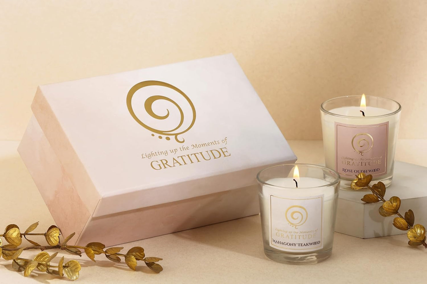 PROSPERRO LUMO by Parkash Candles Gratitude Moments – Premium Aromatic Glass Candle Gift Set | Rose Oud Wood & Mahogany Teakwood | Set of 2 | Soy Wax