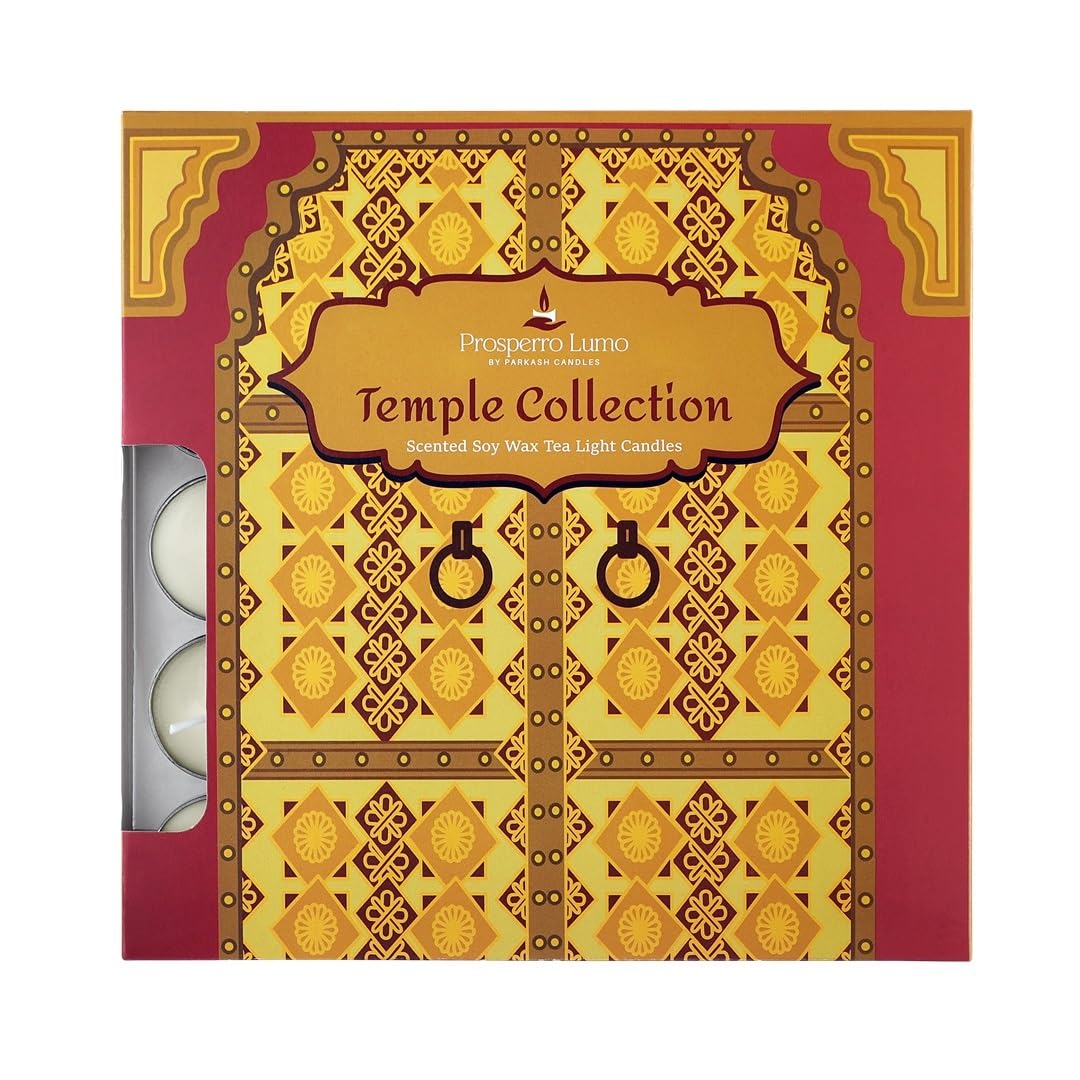 Prosperro Lumo by Parkash Candles Premium Soy Wax Scented Tea Light Set of 25 || Premium Organic Aroma Upto 5 Hours || Smokeless & Dripless Soy Wax Diya (Kesar Chandan)