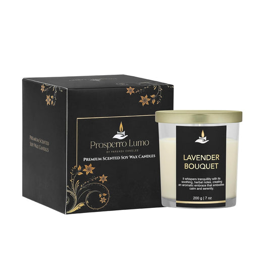 PROSPERRO LUMO by Parkash Candles Premium Scented Soy Wax Candle 200 gm 25-30 Hrs Luxury Aroma Therapy Votive Jar Scented Candles for Home Decor Gift Set (Lavender Bouquet)