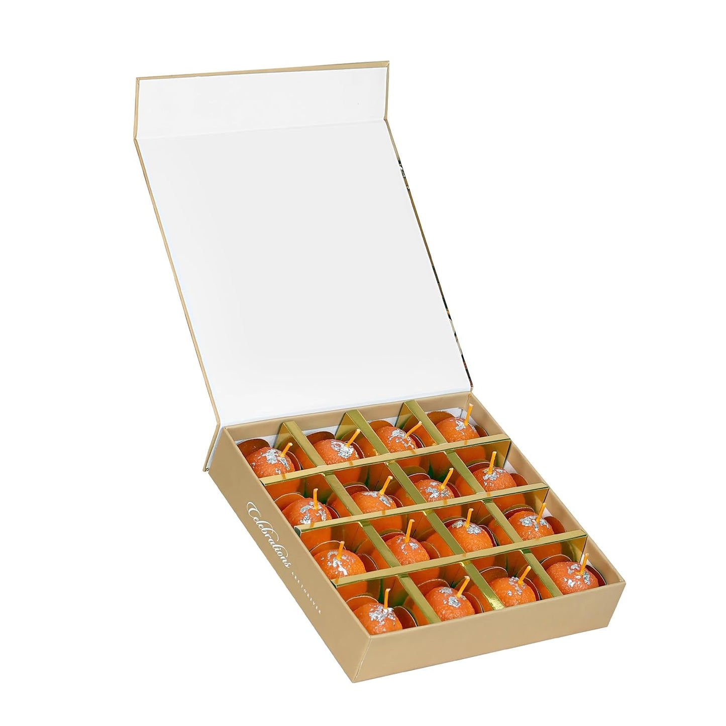 Prosperro Lumo by Parkash Candles Premium Giftbox Ladoo Candle || Hand Poured || Motichur Laddoo Candles Giftbox || Decorative Candle 100% Paraffin Wax || Set of 16 - Unscented