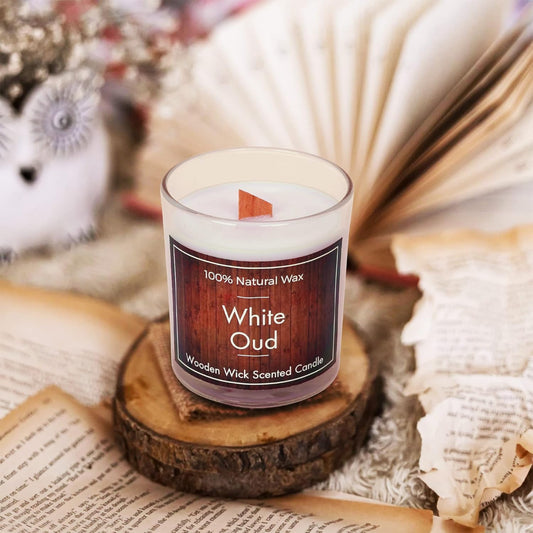 PROSPERRO LUMO by Parkash Candles Wooden Wick White Oud Scented Candle || Pure Soy Wax || Home Décor || Long-Lasting Fragrance || Perfect for Relaxation and Ambiance
