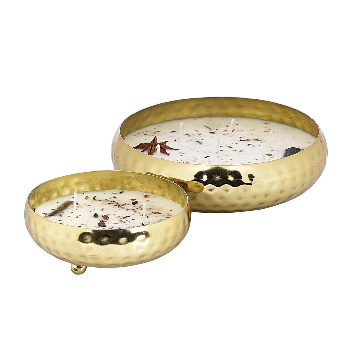 PROSPERRO LUMO by Parkash Candles Premium Luxe Aromatic Bowl Candle Set – Tobacco Leather Lust | 7 Wick |& Peach in The Star | 3 Wick | – Soy Wax Scented Candle Duo in Hammered Metal Gift