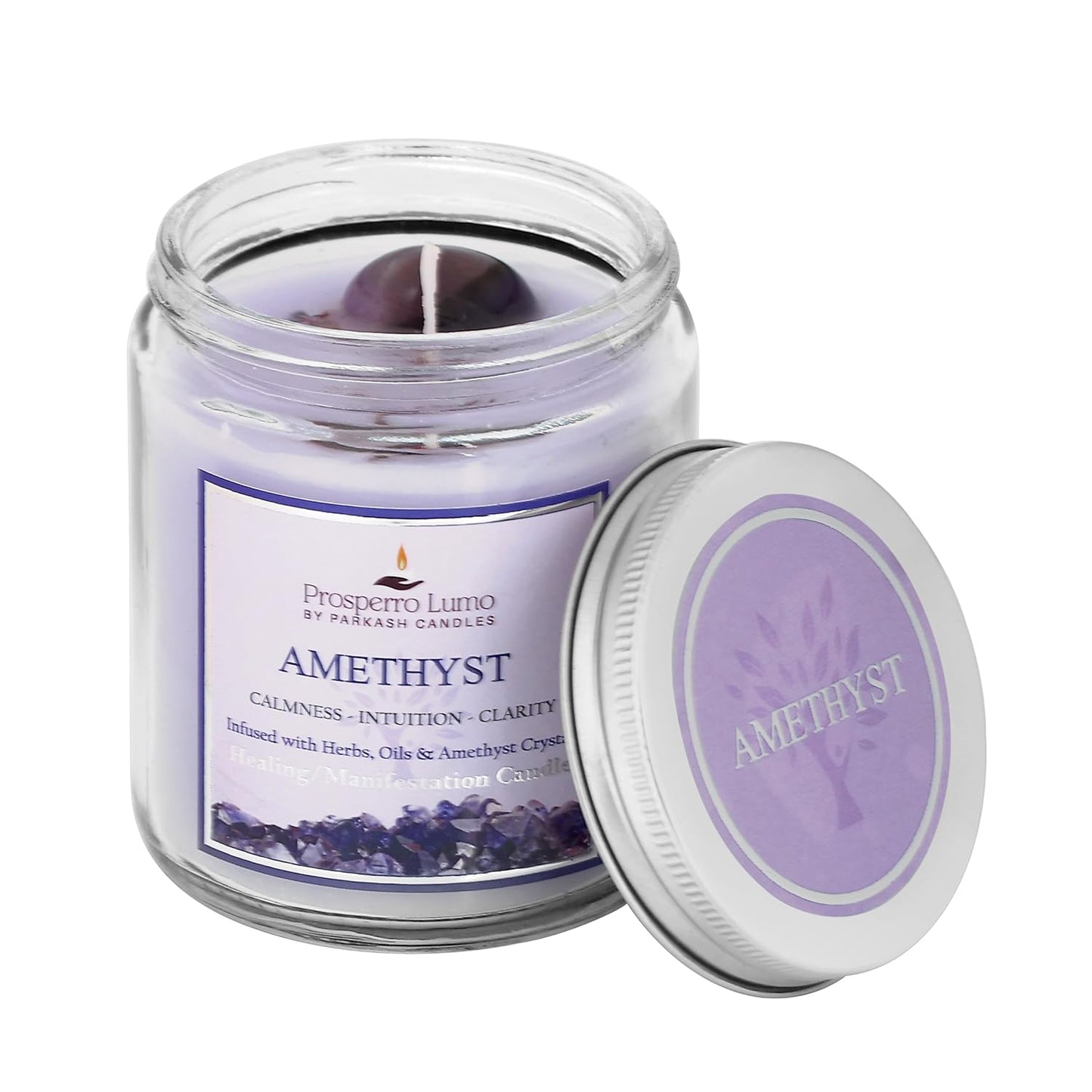 PROSPERRO LUMO by Parkash Candles Crystal Scented Jar Candle – Infused with Herbs & Healing Crystals | Calmness, Intuition & Clarity | Paraffin Wax | Gift Box | 30+ Hour Burn Time |