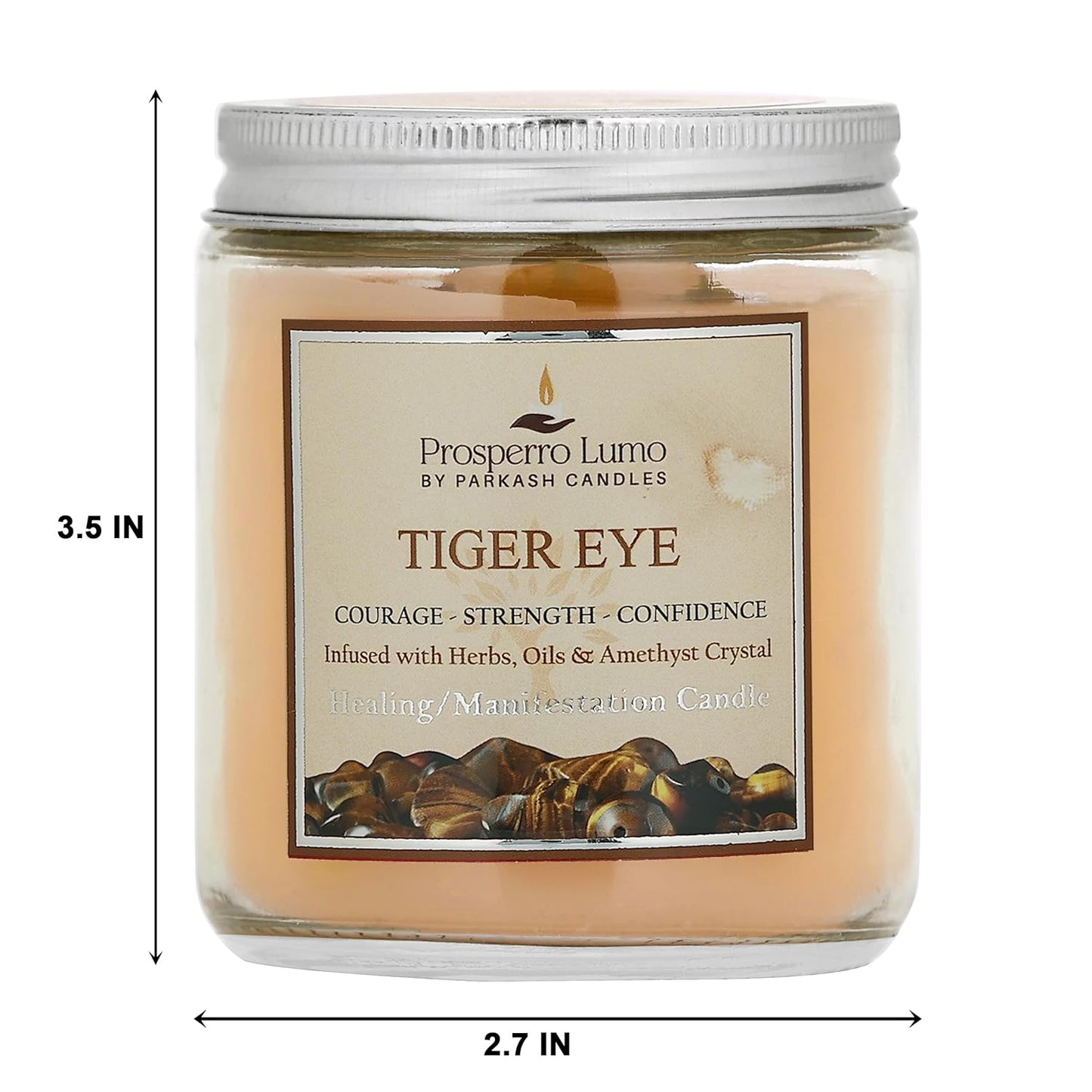 PROSPERRO LUMO by Parkash Candles Crystal Scented Jar Candle – Infused with Herbs & Healing Crystals | Calmness, Intuition & Clarity | Paraffin Wax | Gift Box | 30+ Hour Burn Time | (Tiger Eye)