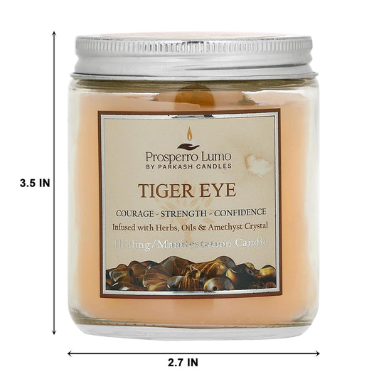 PROSPERRO LUMO by Parkash Candles Crystal Scented Jar Candle – Infused with Herbs & Healing Crystals | Calmness, Intuition & Clarity | Paraffin Wax | Gift Box | 30+ Hour Burn Time | (Tiger Eye)