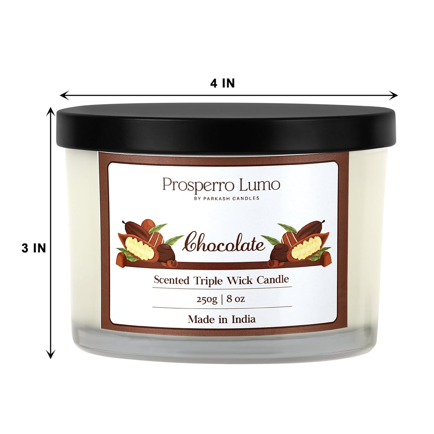 PROSPERRO LUMO by Parkash Candles || 3 Wick Soy Wax Scented Candle | 35 Hours Burn Time | Long Lasting Premium Candles | Ideal for Home Décor, Gifting & Aromatherapy (Chocolate)