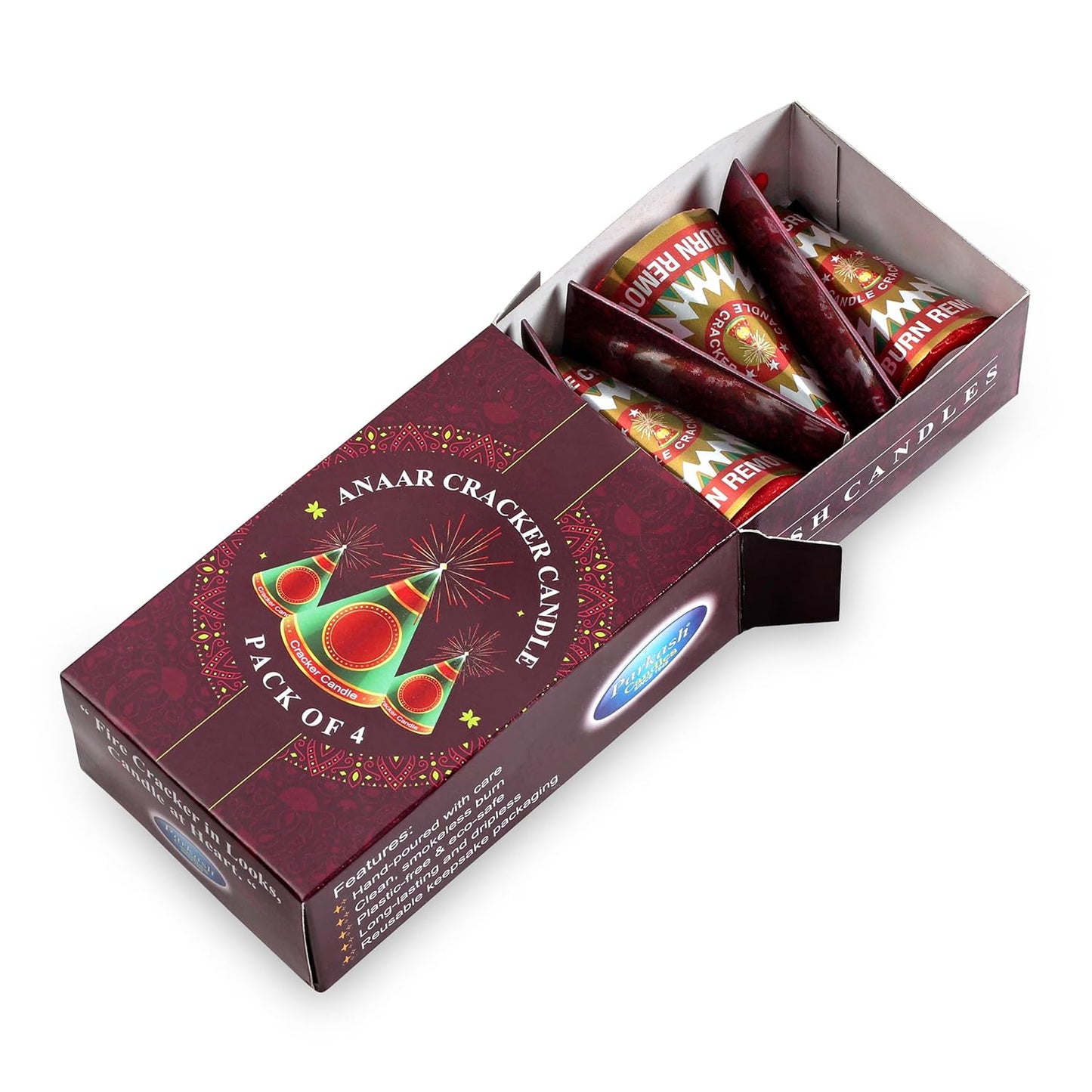 PROSPERRO LUMO by Parkash Candles Anaar Cracker Decorative Candle | Pack of 4 | Long-Lasting Unscented Festival Candles (10 Hours Burn)