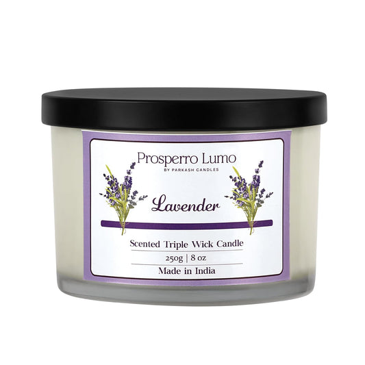 PROSPERRO LUMO by Parkash Candles || 3 Wick Soy Wax Scented Candle | 35 Hours Burn Time | Long Lasting Premium Candles | Ideal for Home Décor, Gifting & Aromatherapy (Lavender)