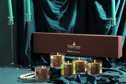 PROSPERRO LUMO by Parkash Candles Matcha & Mates Candle Set | 5 Coffeehouse-Inspired Jar Candles (100g Each) | Paraffin & Gel Wax | 10 Hr Burn Each