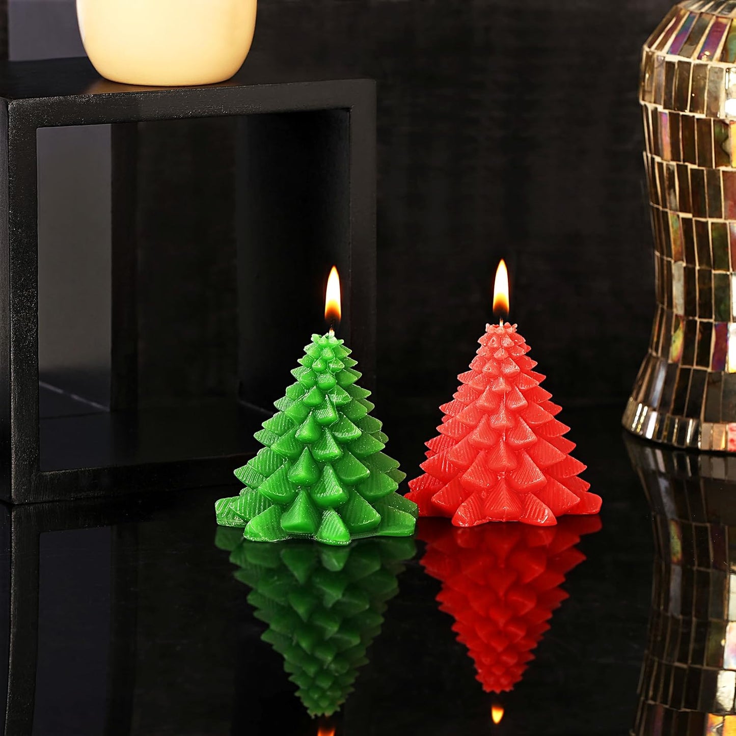 PROSPERRO LUMO By Parkash Wax Candles Premium Small Christmas Tree Unscented Candles || Set of 2 || Home Decoration