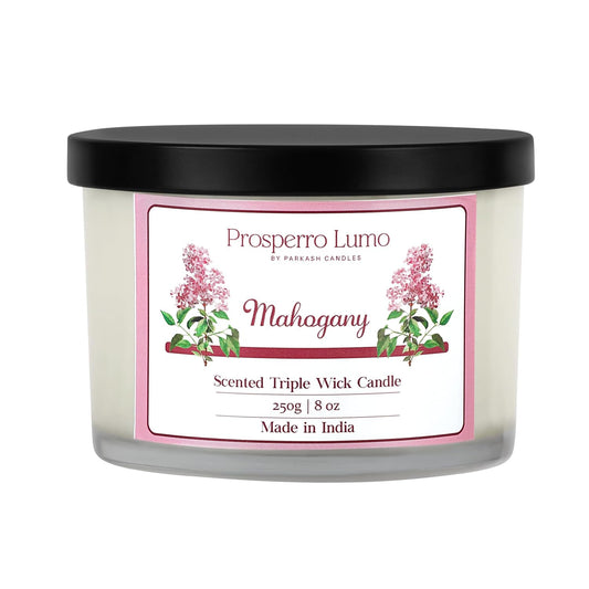 PROSPERRO LUMO by Parkash Candles || 3 Wick Soy Wax Scented Candle | 35 Hours Burn Time | Long Lasting Premium Candles | Ideal for Home Décor, Gifting & Aromatherapy (Mahogany)