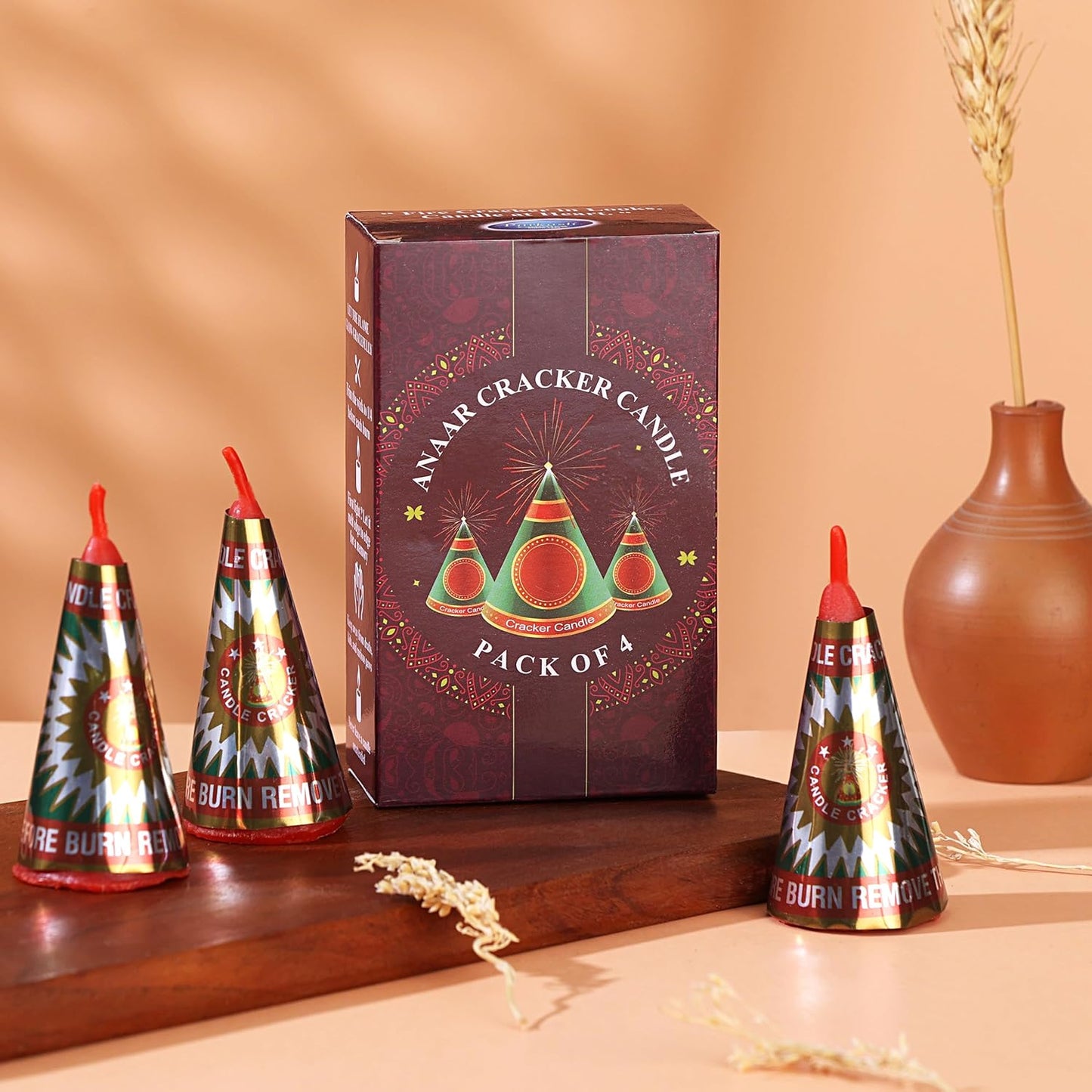 PROSPERRO LUMO by Parkash Candles Anaar Cracker Decorative Candle | Pack of 4 | Long-Lasting Unscented Festival Candles (10 Hours Burn)