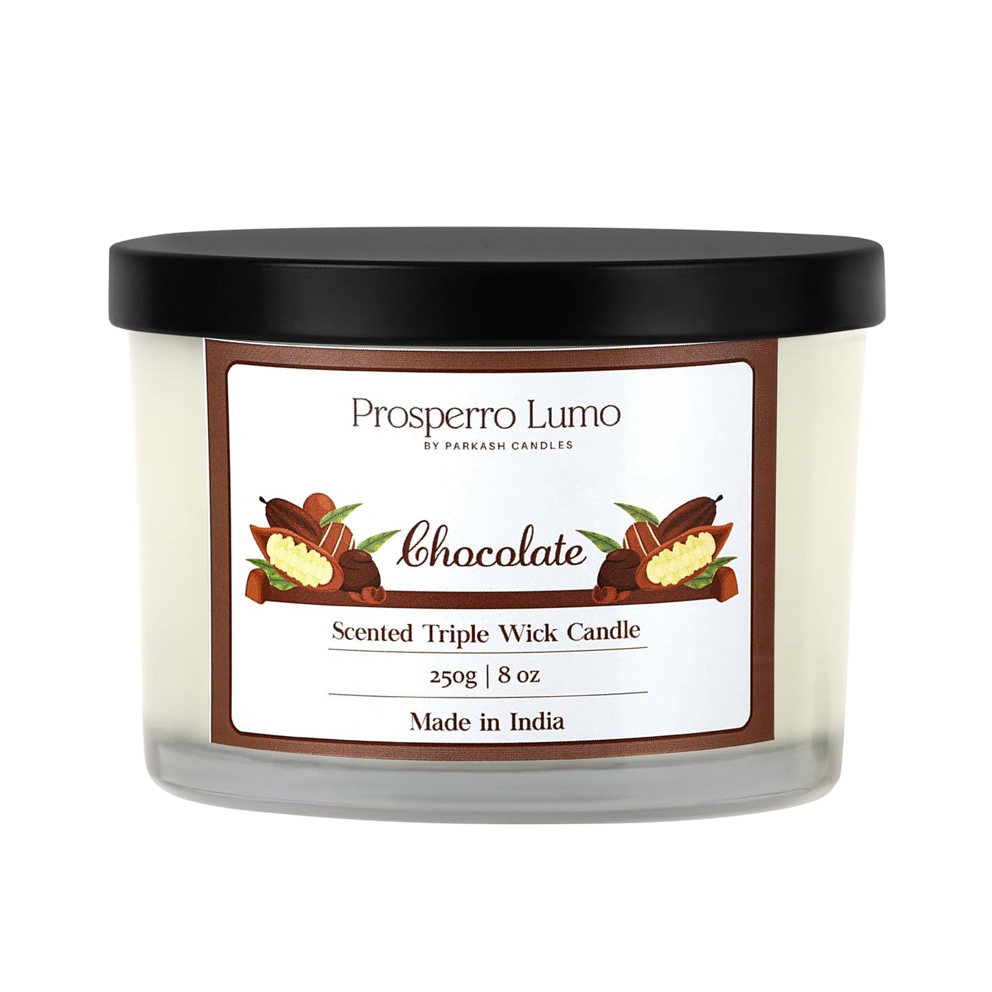 PROSPERRO LUMO by Parkash Candles || 3 Wick Soy Wax Scented Candle | 35 Hours Burn Time | Long Lasting Premium Candles | Ideal for Home Décor, Gifting & Aromatherapy (Chocolate)