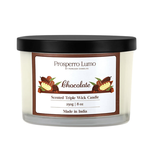 PROSPERRO LUMO by Parkash Candles || 3 Wick Soy Wax Scented Candle | 35 Hours Burn Time | Long Lasting Premium Candles | Ideal for Home Décor, Gifting & Aromatherapy (Chocolate)