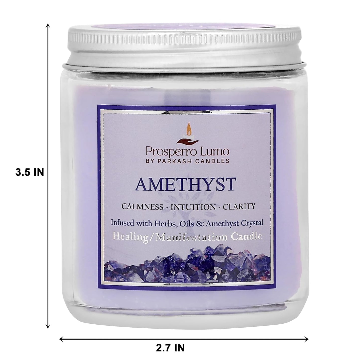 PROSPERRO LUMO by Parkash Candles Crystal Scented Jar Candle – Infused with Herbs & Healing Crystals | Calmness, Intuition & Clarity | Paraffin Wax | Gift Box | 30+ Hour Burn Time |
