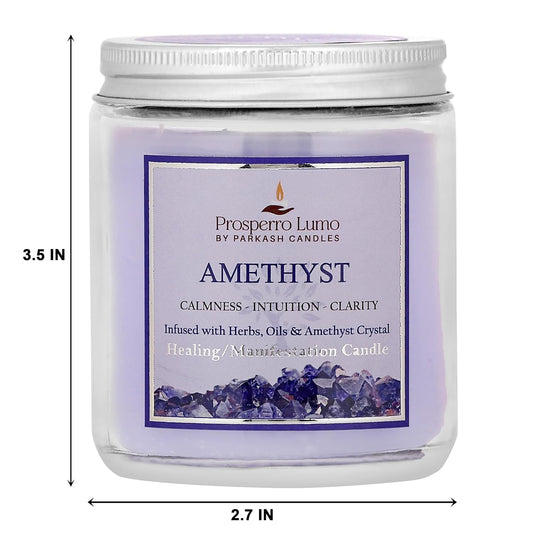 PROSPERRO LUMO by Parkash Candles Crystal Scented Jar Candle – Infused with Herbs & Healing Crystals | Calmness, Intuition & Clarity | Paraffin Wax | Gift Box | 30+ Hour Burn Time | (Amethyst)
