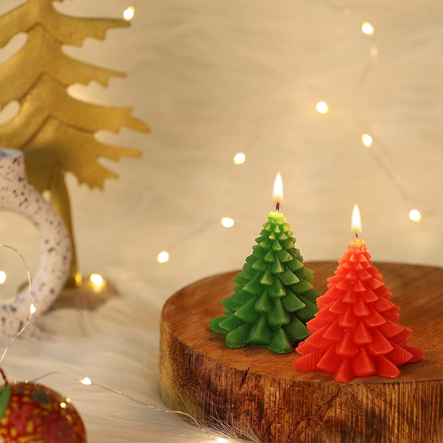 PROSPERRO LUMO By Parkash Wax Candles Premium Small Christmas Tree Unscented Candles || Set of 2 || Home Decoration