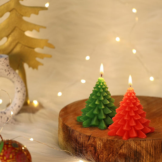 PROSPERRO LUMO By Parkash Wax Candles Premium Small Christmas Tree Unscented Candles || Set of 2 || Home Decoration