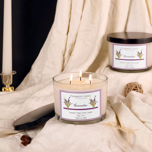 PROSPERRO LUMO by Parkash Candles || 3 Wick Soy Wax Scented Candle | 35 Hours Burn Time | Long Lasting Premium Candles | Ideal for Home Décor, Gifting & Aromatherapy (Lavender)