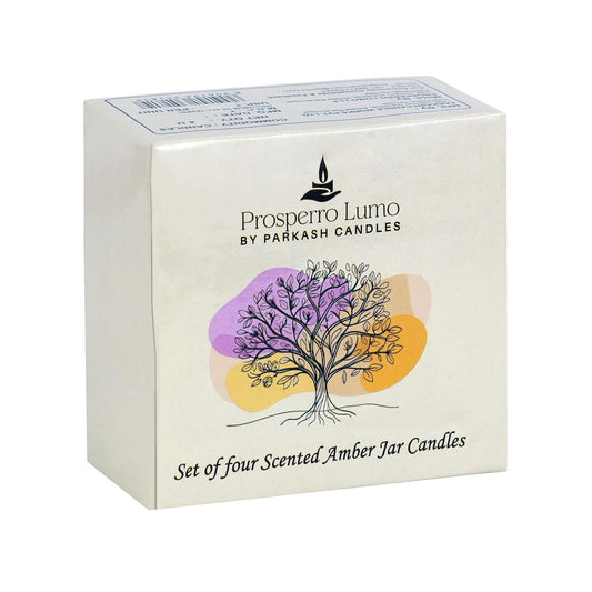 PROSPERRO LUMO by Parkash Candles Amber Jar Scented Candle Gift Set | Pack of 4 (100g Each) | Soy Wax | Long Burning 8–10 Hours | Premium Home & Festive Décor Candles